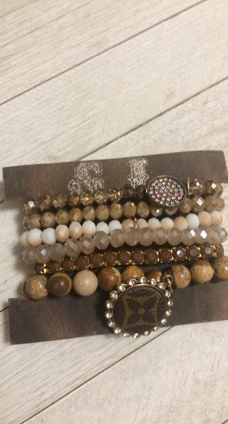 Brown & Cream Up-cycled Beaded Bracelets