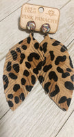 Light Leopard print leather feather earrings