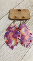 Fuchsia Dream Tie-dyed Leather Feather Earrings