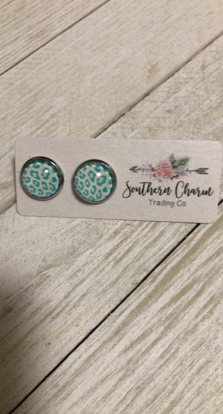 White With Turquoise Cheetah Studs