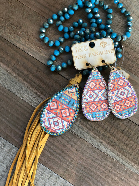 Mustard Aztec Teardrop with ST/AB  crystal earrings