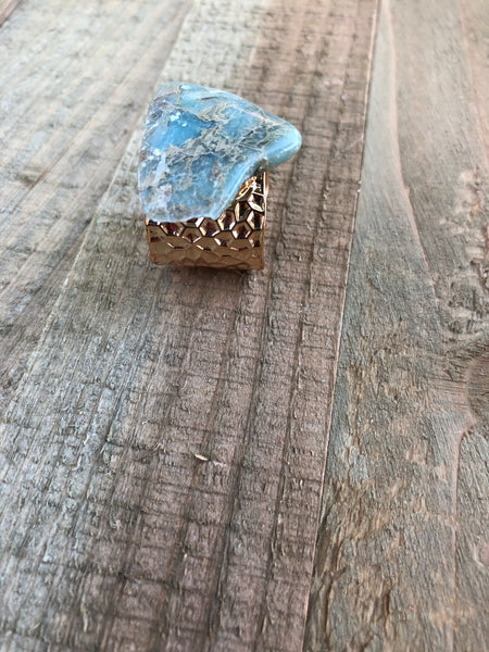 Chunky Aqua Terra Slab I’m Hammered Cuff Ring Base