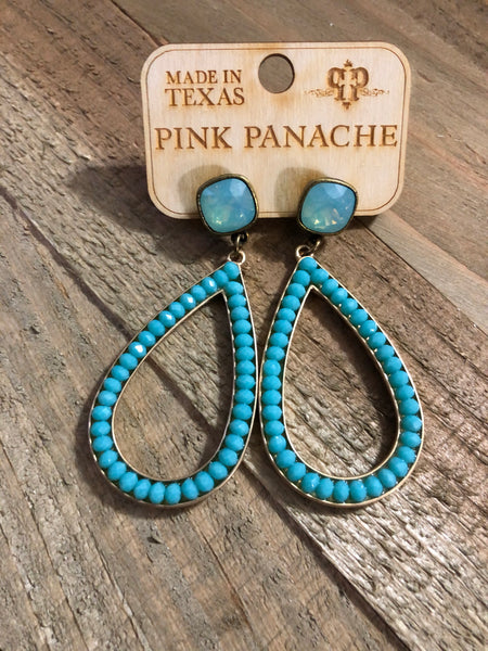 Turquoise Beaded with Turquoise Cushion Teardrop earring