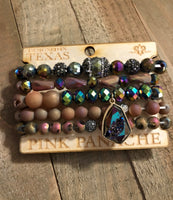 Five layered bracelet with iridescent crystals