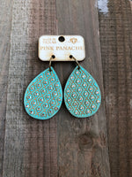 Turquoise wood crystal teardrop earrings